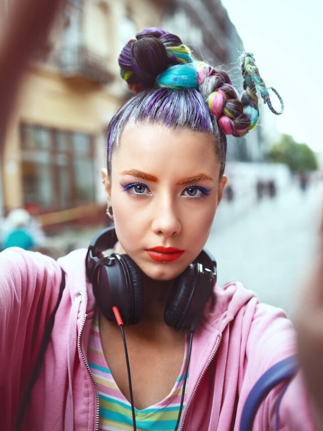 Cool,Funky,Young,Girl,With,Headphones,And,Crazy,Hair,Enjoy