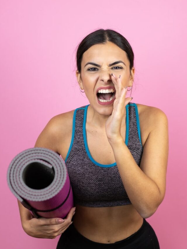 Young,Beautiful,Woman,Wearing,Sportswear,Over,Isolated,Pink,Background,Shouting