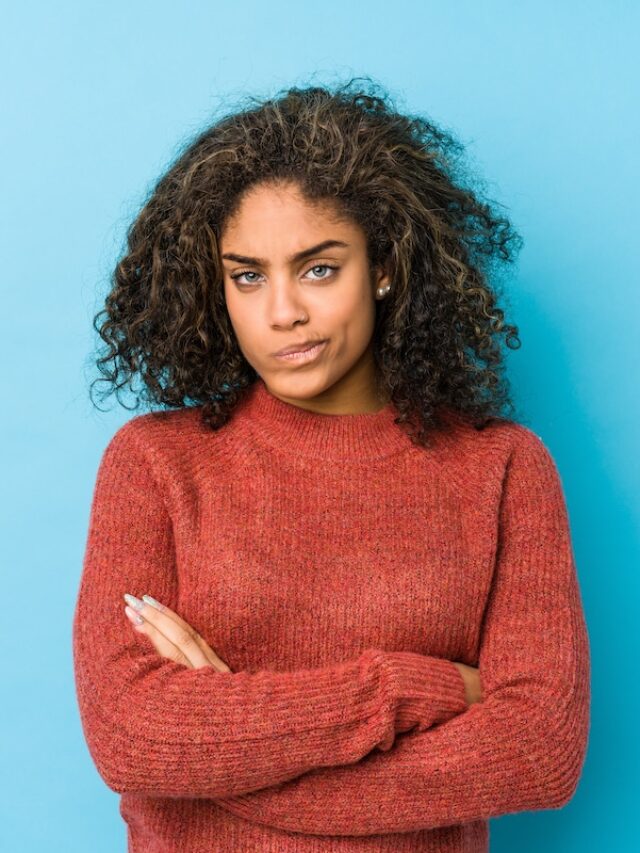 Young,African,American,Curly,Hair,Woman,Frowning,Face,In,Displeasure,