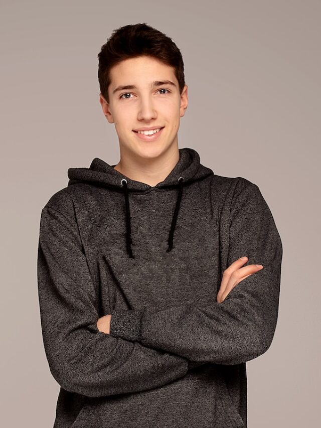 Portrait,Of,A,Handsome,Teenage,Boy,In,Hoodie,Posing,Over