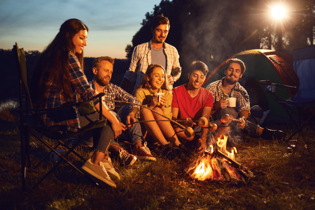 Family Camping By Bonfire